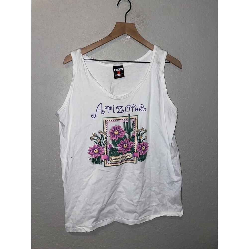 Vintage Arizona Sleeveless Shirt Desert Flower White Tank Signal Sleeveless 90s